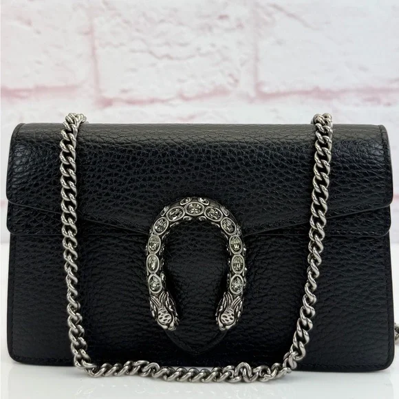 Authentic Gucci Dionysus Super Mini Black Leather Chain Bag